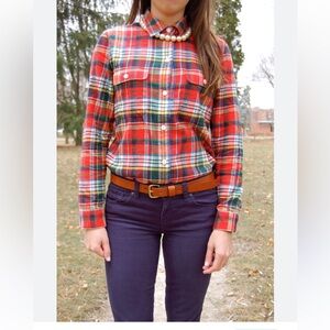 Madewell Plaid Red Women’s Button Down Flap Pockets Long Sleeve Shirt Size XS